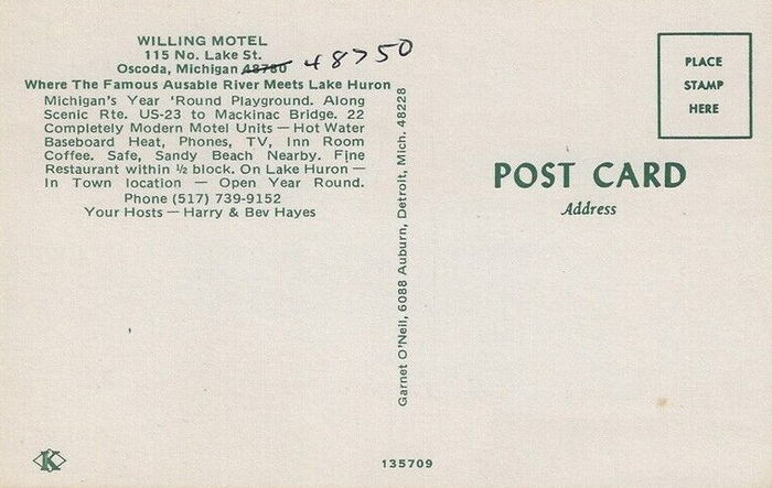 Aspen Motor Inn (Willing Motel) - Postcard Back